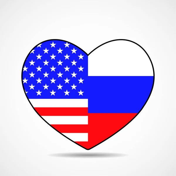 Corazón Con Bandera Estados Unidos Rusia Amistad Vector — Vector de stock