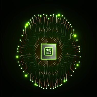 Soyut teknolojik neon beyin. Devre kartı. Vektör