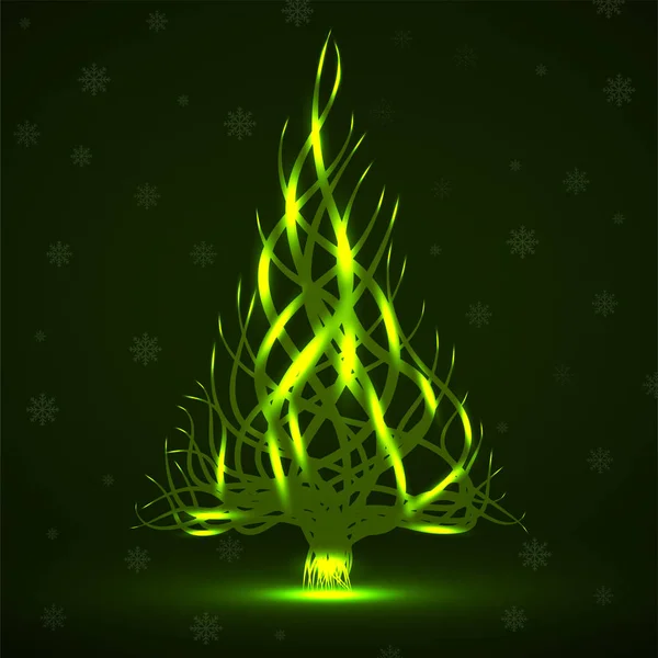 Árbol Navidad Neón Abstracto Líneas Onduladas — Vector de stock