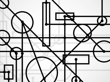 Mühendislik çizim arka plan. Teknolojik duvar kağıdı çevrelerin ve çizgiler ile yapılmış. Geometrik tasarım