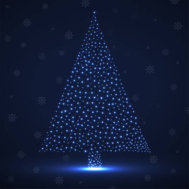 Soyut neon Noel ağacı parlayan kar taneleri