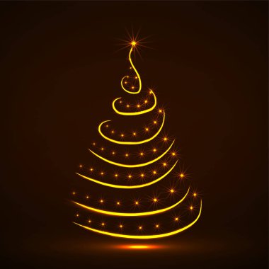 Soyut neon Noel ağacı ile parlayan yıldızlar ve şeritler