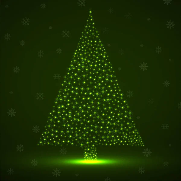 Soyut Neon Noel Ağacı Parlayan Kar Taneleri — Stok Vektör