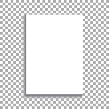 Beyaz sayfa A4 kağıt biçiminin şeffaf arka plan üzerinde gölgeler. Gölgeli gerçekçi boş kağıt Not