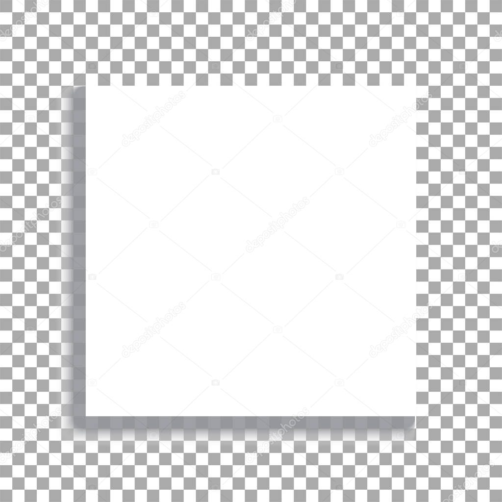 Realistic square white sheet with shadows on transparent background. Realistic empty paper note with shadows
