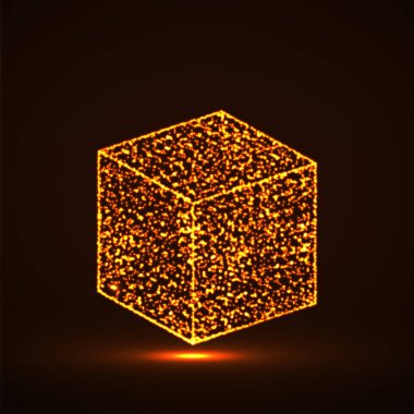 Soyut küp parlayan parçacıkları ile. Aydınlık bir geometrik şekil