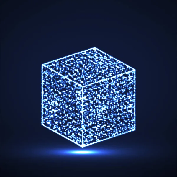 光る粒子と抽象的なキューブ 光の幾何学図形 — ストックベクタ