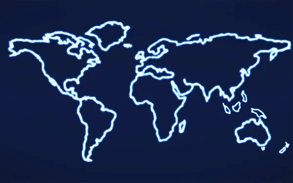 Abstrakte Weltkarte mit glühender Kontur. Vektor — Stockvektor