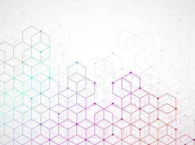 Küpleri ile arka renkli geometrik plan. Çizgilerin ve noktaların geometrik konseptiyle