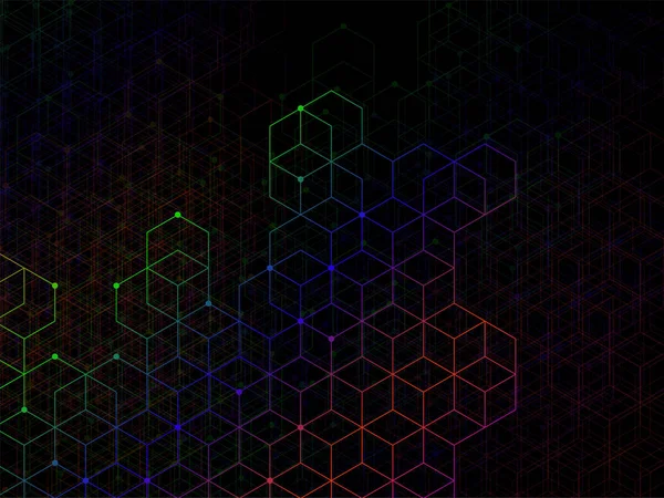 Fondo geométrico abstracto colorido con cubos. Concepto geométrico con líneas y puntos — Vector de stock