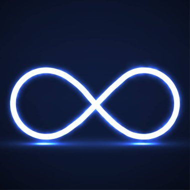 Soyut neon sonsuzluk simgesi, parlayan işaret. Vektör