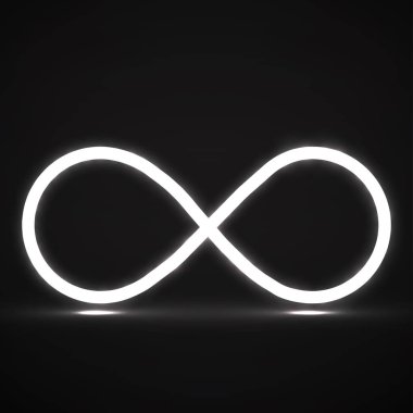 Soyut neon sonsuzluk simgesi, parlayan işaret. Vektör