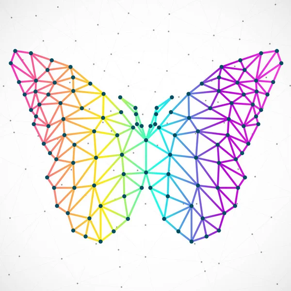 Papillon abstrait de lignes et de points, structure géométrique polygonale — Image vectorielle