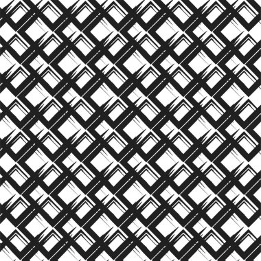 Grunge fırça geometrik şekil ile soyut dikişsiz desen. Modern siyah beyaz doku