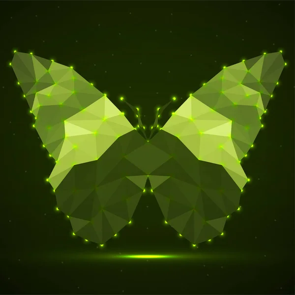 Abstraktní motýl barevných trojúhelníků, zářící polygonální geometrickou strukturou. Návrh vektoru — Stockový vektor