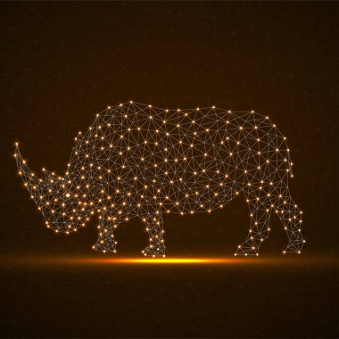 Abstract polygonal wireframe rhinoceros of glowing points and line clipart