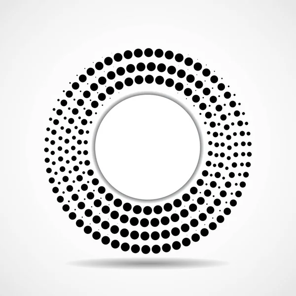 Círculos pontilhados abstratos, logotipo dentro com sombra. Pontos em forma circular. Efeito de meio-tom — Vetor de Stock
