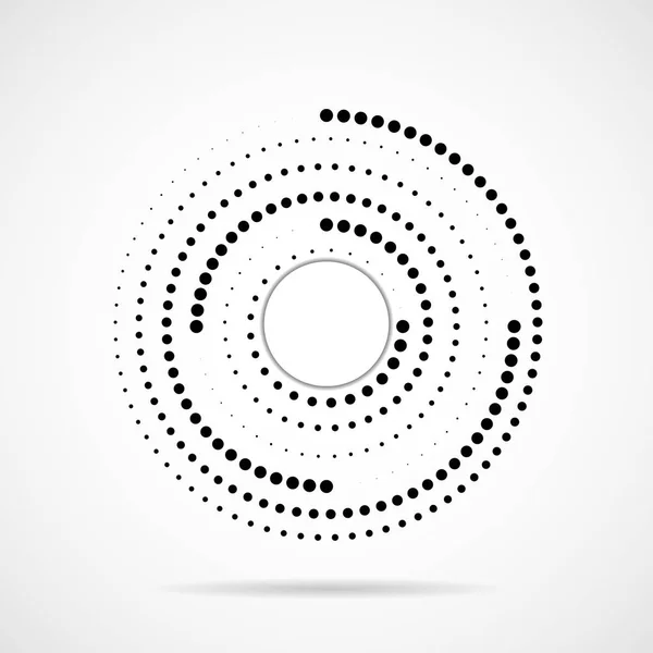 Abstracte gestippelde cirkels, logo binnen met schaduw. Stippen in ronde vorm. Halftooneffect — Stockvector