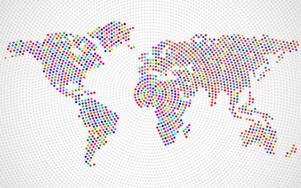 Radyal noktalar soyut renkli Dünya Haritası — Stok Vektör