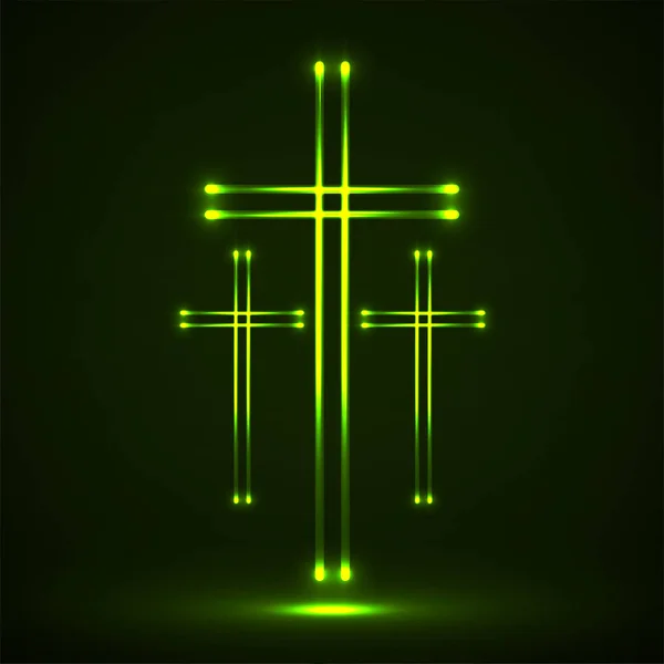 Croce cristiana incandescente. Simbolo religioso. Illustrazione vettoriale. Eps 10 — Vettoriale Stock