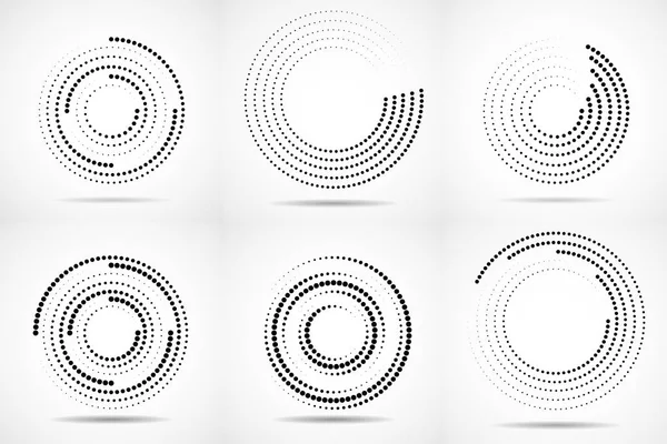 Set van abstracte gestippelde cirkels. Stippen in ronde vorm. Vector ontwerpelement — Stockvector