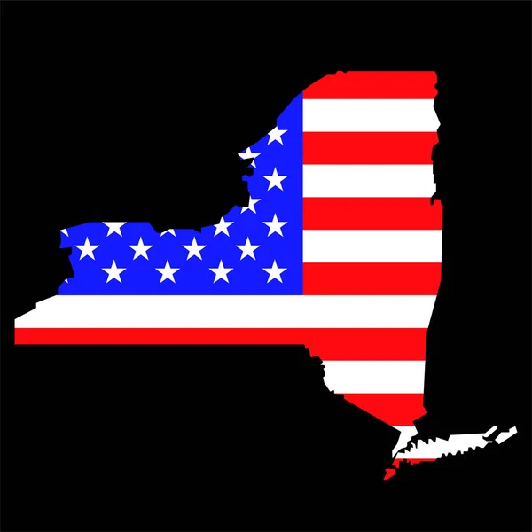 Mapa del estado de Nueva York con bandera nacional estadounidense — Vector de stock