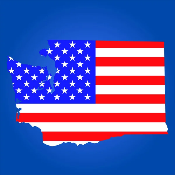 Mappa di stato di Washington con bandiera nazionale americana — Vettoriale Stock