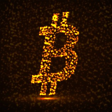 Soyut işareti bitcoin parlayan parçacıklar, ödeme sistemi, soyut işareti