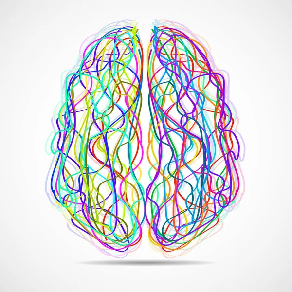 Cerebro humano abstracto de rayas y líneas coloridas — Vector de stock