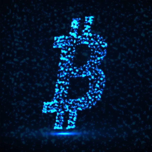 Bitcoin sinal abstrato de partículas brilhantes, sistema de pagamento, sinal abstrato — Vetor de Stock