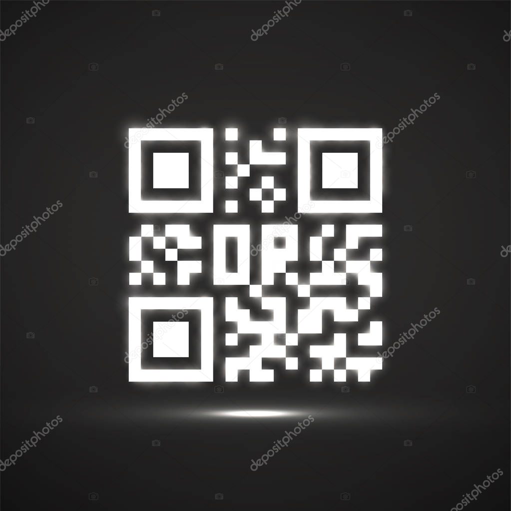 Qr code neon icon. Glowing logo, barcode identification. Vector