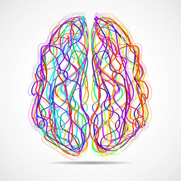 Cerebro humano abstracto de rayas y líneas coloridas — Vector de stock