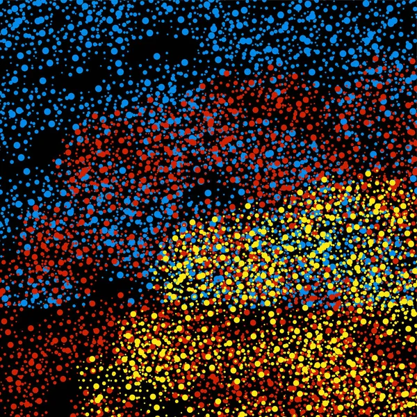 Sfondo astratto di punti colorati. Cerchi caotici su sfondo nero — Vettoriale Stock