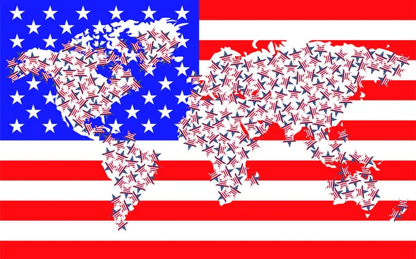 Mappa astratta del mondo dalle stelle Bandiera USA a forma di stella — Vettoriale Stock
