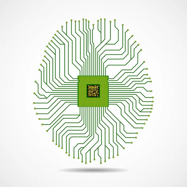 Cerveau technologique abstrait, intelligence artificielle avec cpu, circuit imprimé — Image vectorielle