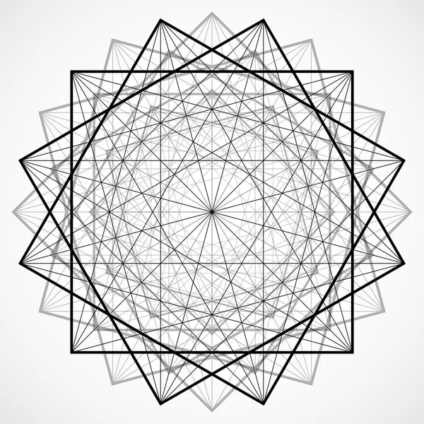 Elément polygonal à trame métallique vectorielle, figure géométrique avec lignes connectées — Image vectorielle