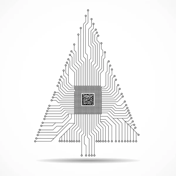 Technologie abstraite Arbre de Noël avec microprocesseur, circuit imprimé — Image vectorielle