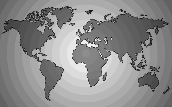 カラフルな放射状縞、ベクトルの抽象世界地図 — ストックベクタ