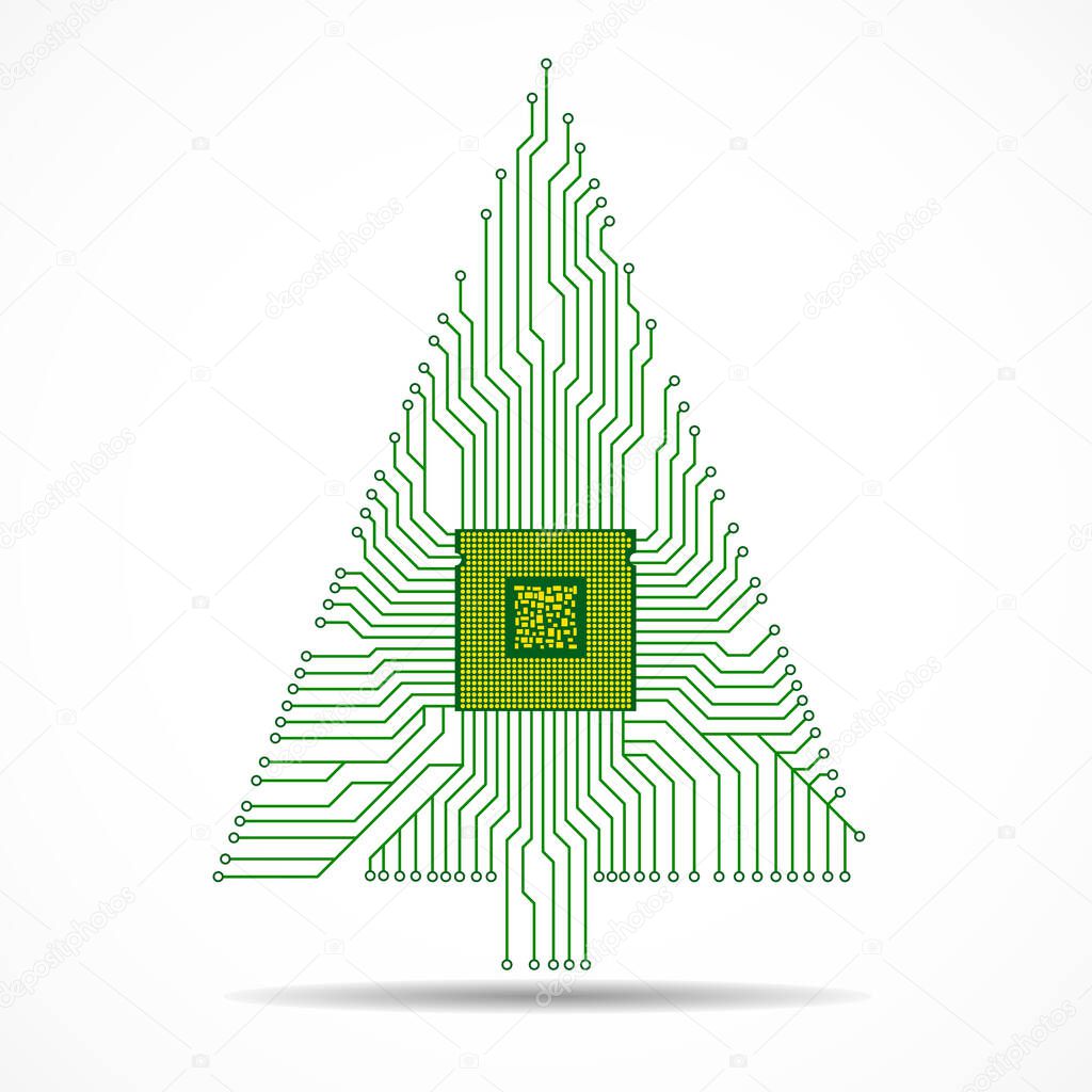 Abstract technology Christmas tree with microprocessor, circuit board