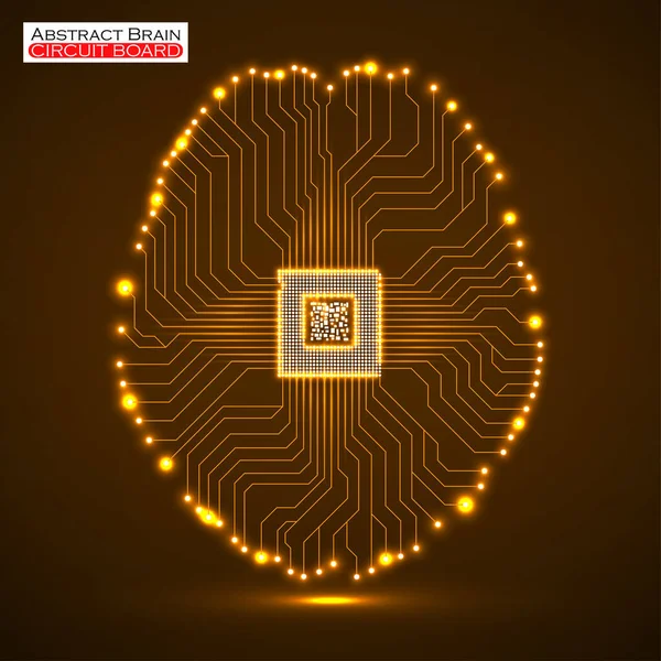 霓虹灯技术大脑，人工智能与中央处理器 — 图库矢量图片