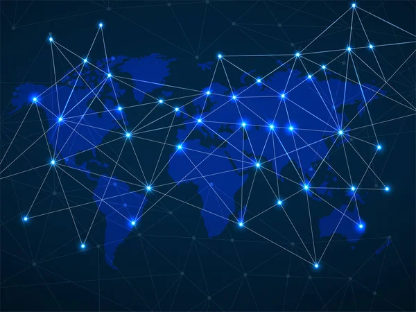 Carte du monde abstraite avec connexion réseau, concept technologique — Image vectorielle