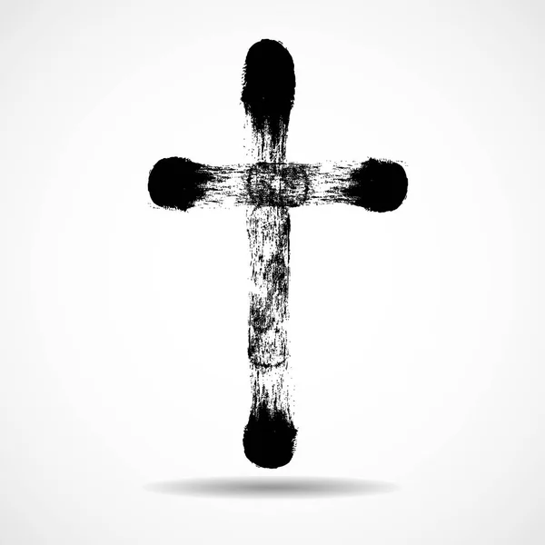 Ručně kreslený křesťanský kříž. Grunge Cross. Náboženský křesťanský symbol — Stockový vektor