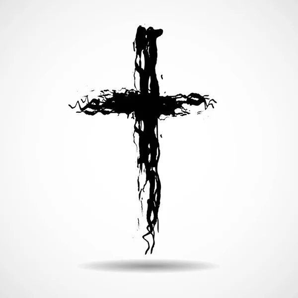 Cruz cristiana dibujada a mano. Cruce de Grunge. Religión símbolo cristiano — Archivo Imágenes Vectoriales