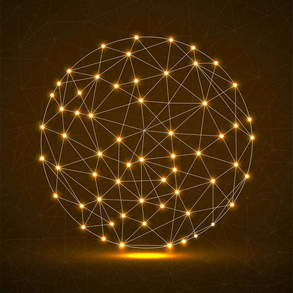 Sfera astratta del globo futuristico, connessioni di rete con puntini e linee luminose — Vettoriale Stock