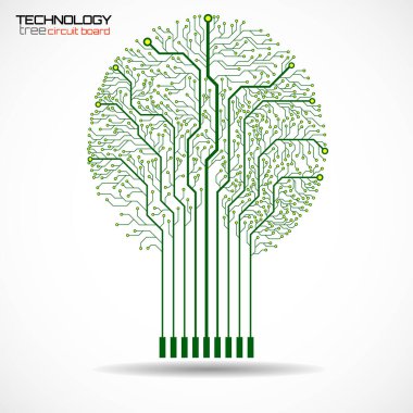 Beyaz arkaplandaki devre kartının soyut ağacı, teknoloji illüstrasyonu, vektör