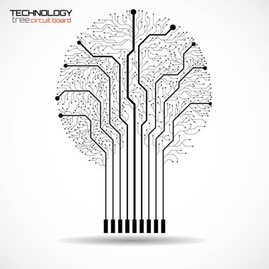 Beyaz arkaplandaki devre kartının soyut ağacı, teknoloji illüstrasyonu, vektör