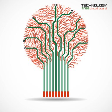 Beyaz arkaplandaki devre kartının soyut ağacı, teknoloji illüstrasyonu, vektör