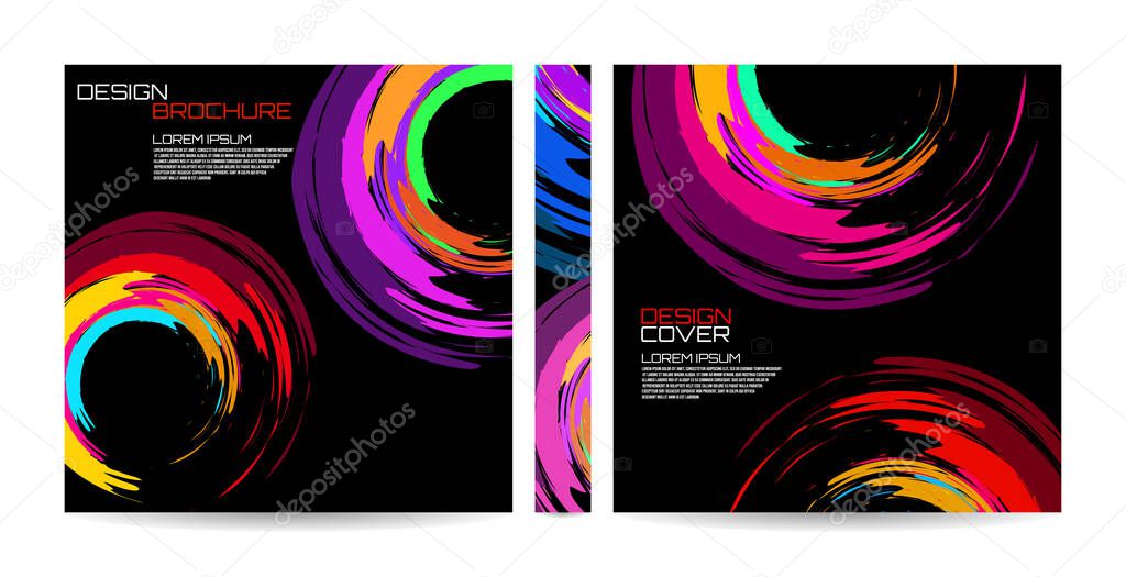 Brochure template of brush stroke colorful circles for your design. Magazine, cover, poster, book, presentation, advertising. Abstract vector background