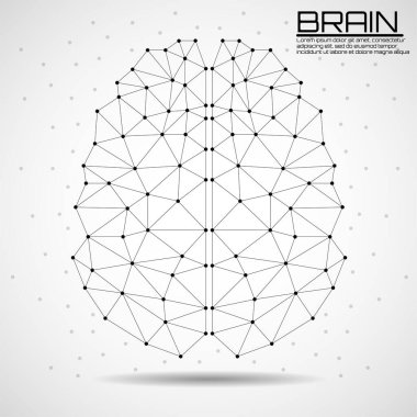 Çizgilerden ve noktalardan oluşan soyut insan beyni, çokgen kablo. Vektör illüstrasyonu