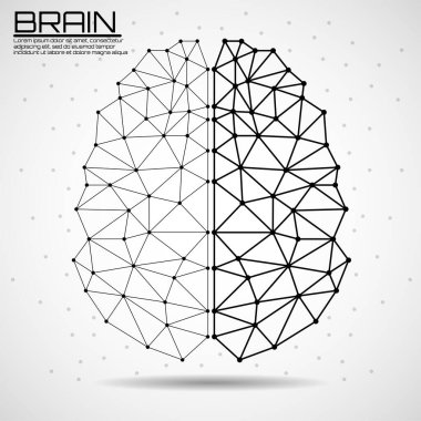 Çizgilerden ve noktalardan oluşan soyut insan beyni, çokgen kablo. Vektör illüstrasyonu